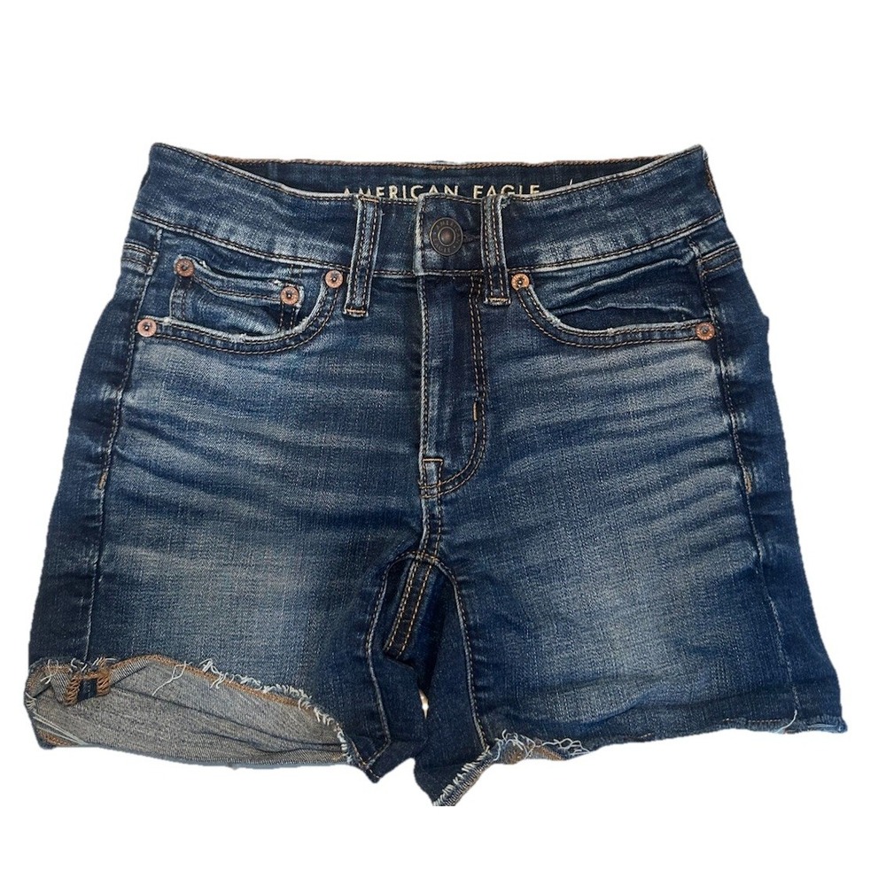 American Eagle Denim Shorts Women's Size 00 Super Stretch Raw Hem 5 Pockets Y2K